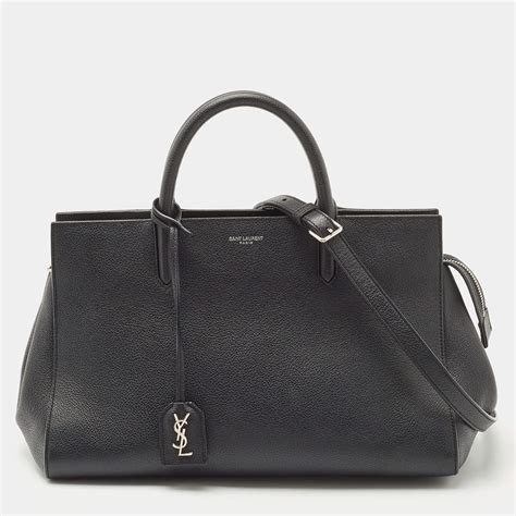 small cabas ysl bag in black leather|Saint Laurent Black Leather Small Cabas Rive Gauche Tote.